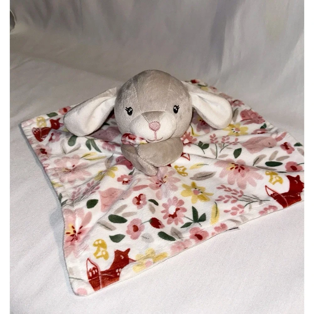 GERBER Modern Moments Baby Plush Gray Bunny‎ Lovey Floral Security Blanket